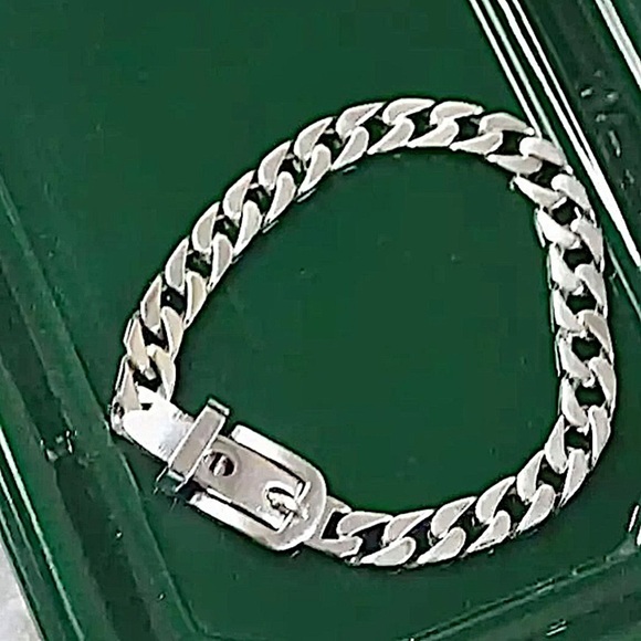 Belt Buckle Sterling Silver Bracelet Chain Link Unisex - Picture 7 of 8